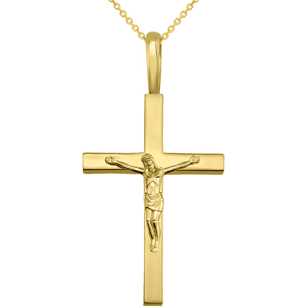 14k Gold Traditional Crucifix Pendant Necklace