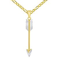 Load image into Gallery viewer, 14k Gold Tribal Feather Arrow Pendant Necklace
