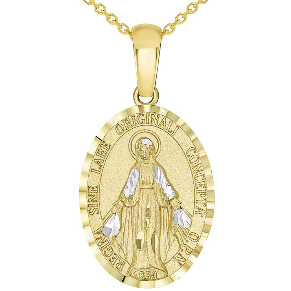 14k Gold Virgin Mary Miraculous Pendant Necklace