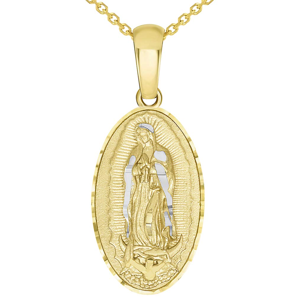 14k Gold Virgin of Guadalupe Oval Pendant Necklace