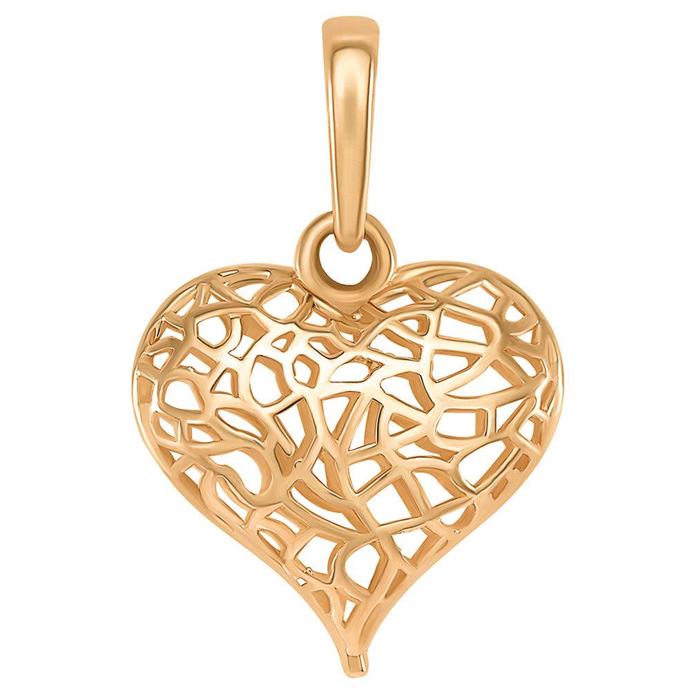 14k Rose Gold Open Puffed Heart Charm Pendant