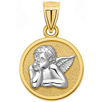 Load image into Gallery viewer, 14k Solid Gold Guardian Angel Round Pendant
