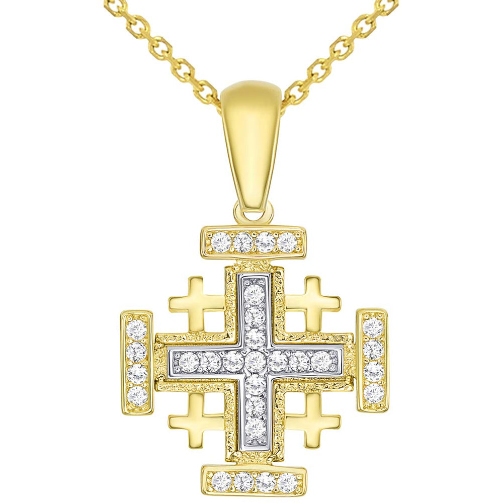 14k Solid Gold Jerusalem Cross Pendant Necklace