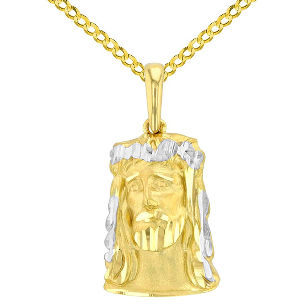 14K Textured Face of Jesus Christ Pendant with Cuban Chain