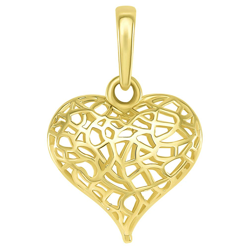 14k Yellow Gold 3-D Open Puffed Heart Pendant