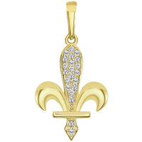 Load image into Gallery viewer, 14k Yellow Gold CZ Bosnian Fleur de Lis Pendant
