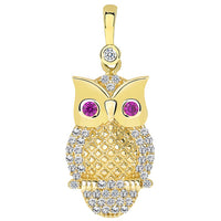 Load image into Gallery viewer, 14K Yellow Gold CZ Elegant Owl Animal Pendant
