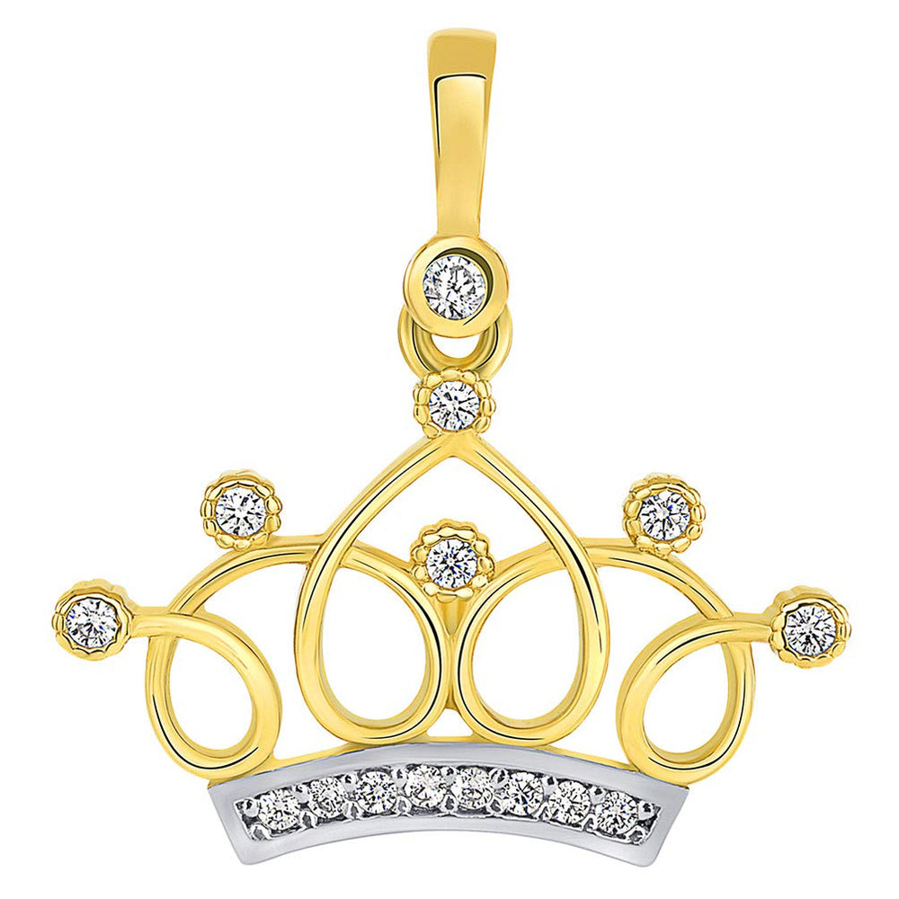 14k Yellow Gold Elegant Princess Crown Pendant