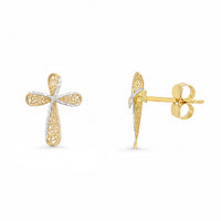 Load image into Gallery viewer, 14K Yellow Gold Filigree Cross Stud Earrings
