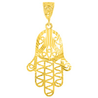 Load image into Gallery viewer, 14K Yellow Gold Filigree Hamsa Hand Pendant
