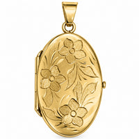Load image into Gallery viewer, 14k Yellow Gold Floral Oval Locket Pendant
