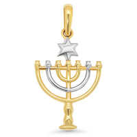 Load image into Gallery viewer, 14k Yellow Gold Mini 7-Branched Menorah Pendant
