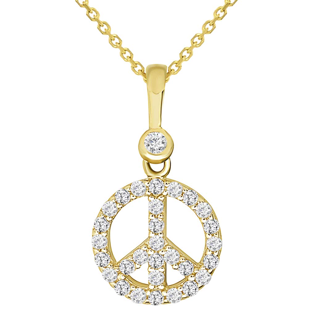 14k Yellow Gold Peace Symbol Pendant Necklace