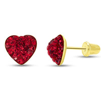 Load image into Gallery viewer, 14k Yellow Gold Red CZ Heart Stud Earrings with Screw Back
