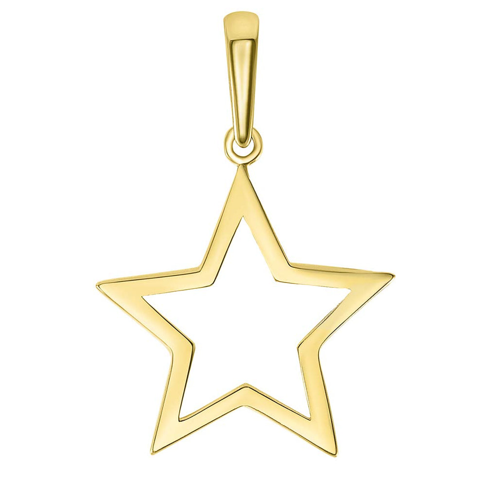 14k Yellow Gold Simple Open Star Charm Pendant