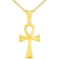 Load image into Gallery viewer, Polished 14k Yellow Gold 1.2 Inch Height Classic Egyptian Ankh Cross Pendant with Rolo Cable, Cuban Curb, or Figaro Chain Necklaces
