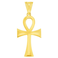 Load image into Gallery viewer, Polished 14k Yellow Gold 1.2 Inch Height Classic Egyptian Ankh Cross Pendant with Rolo Cable, Cuban Curb, or Figaro Chain Necklaces
