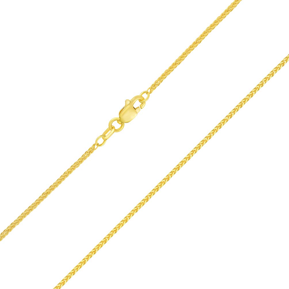 14k Yellow Gold 1.2mm Square Braided Classic Wheat Chain Necklace with Lobster Claw Clasp