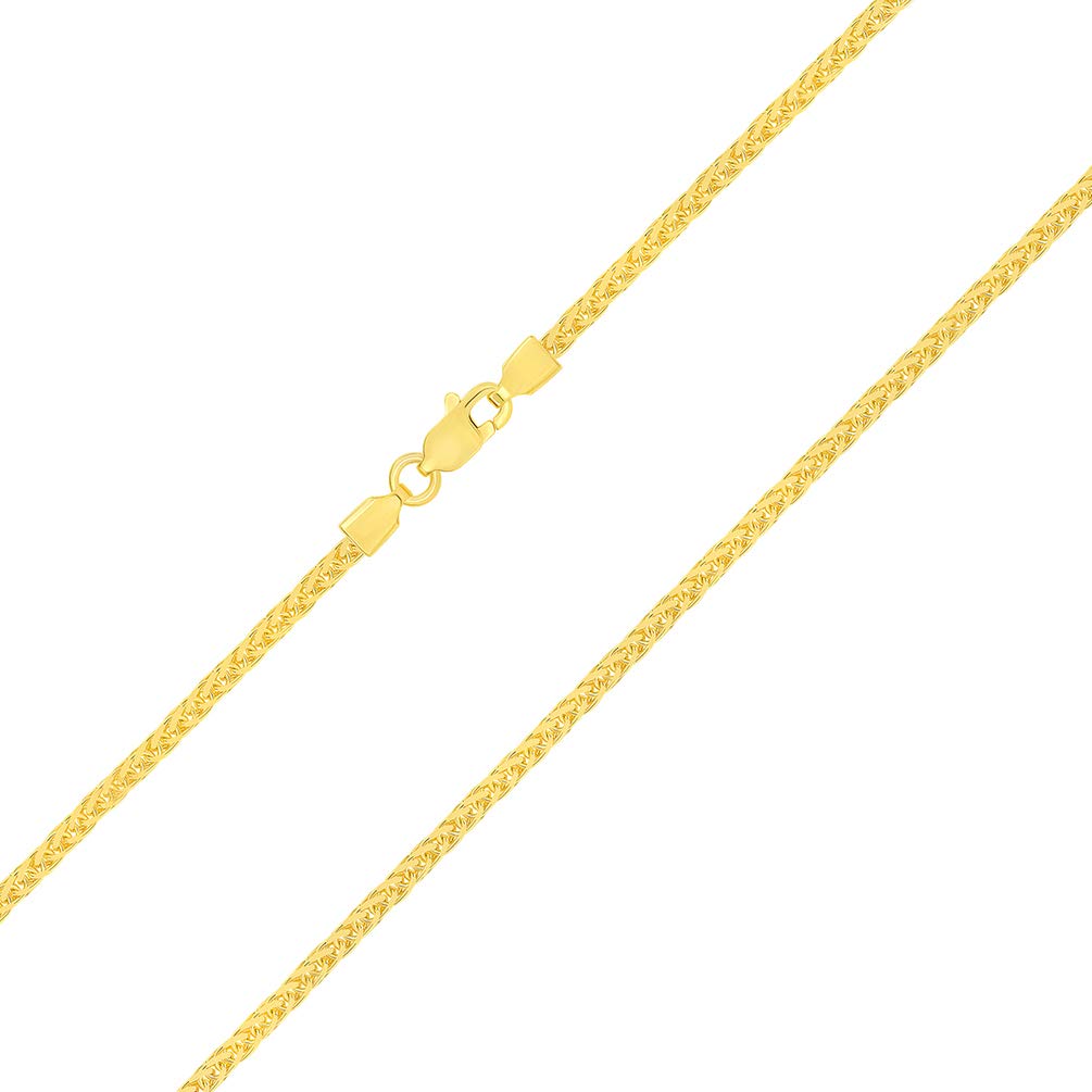 14k Yellow Gold 1.8mm Square Braided Classic Wheat Chain Necklace with Lobster Claw Clasp