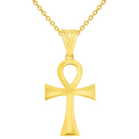 Load image into Gallery viewer, Polished 14k Yellow Gold 1 inch Height Classic Egyptian Ankh Cross Pendant with Rolo Cable, Cuban Curb, or Figaro Chain Necklaces
