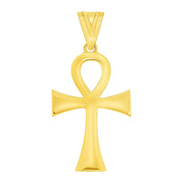 Load image into Gallery viewer, Polished 14k Yellow Gold 1 inch Height Classic Egyptian Ankh Cross Pendant with Rolo Cable, Cuban Curb, or Figaro Chain Necklaces
