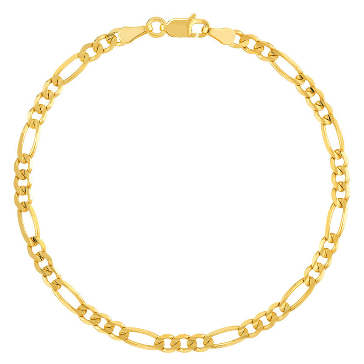 14k Yellow Gold 2.5mm Hollow Figaro Chain Bracelet with Lobster Lock