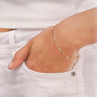 Load image into Gallery viewer, 14k Yellow Gold 2.5mm Hollow Figaro Chain Bracelet with Lobster Lock
