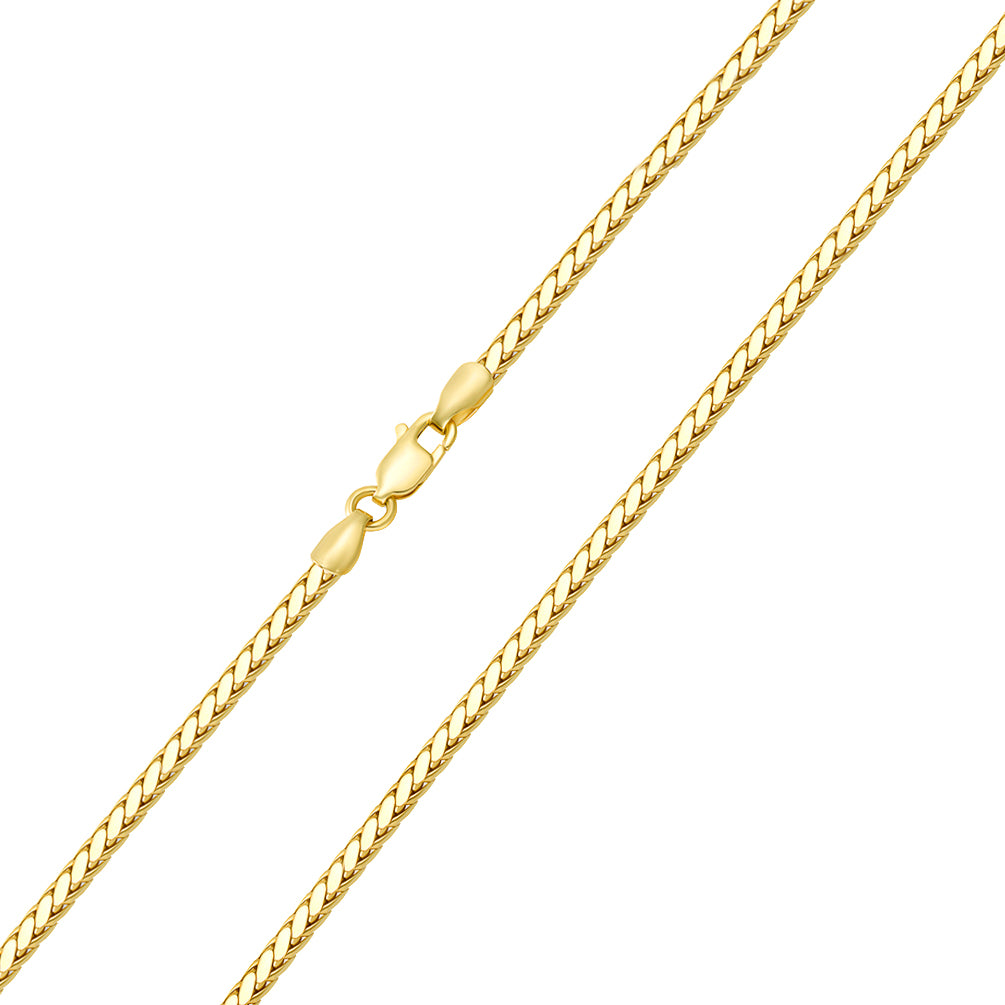 14k Yellow Gold 2.5mm Hollow Square Braided D/C Wheat Chain Necklace with Lobster Claw Clasp (Diamond Cut)