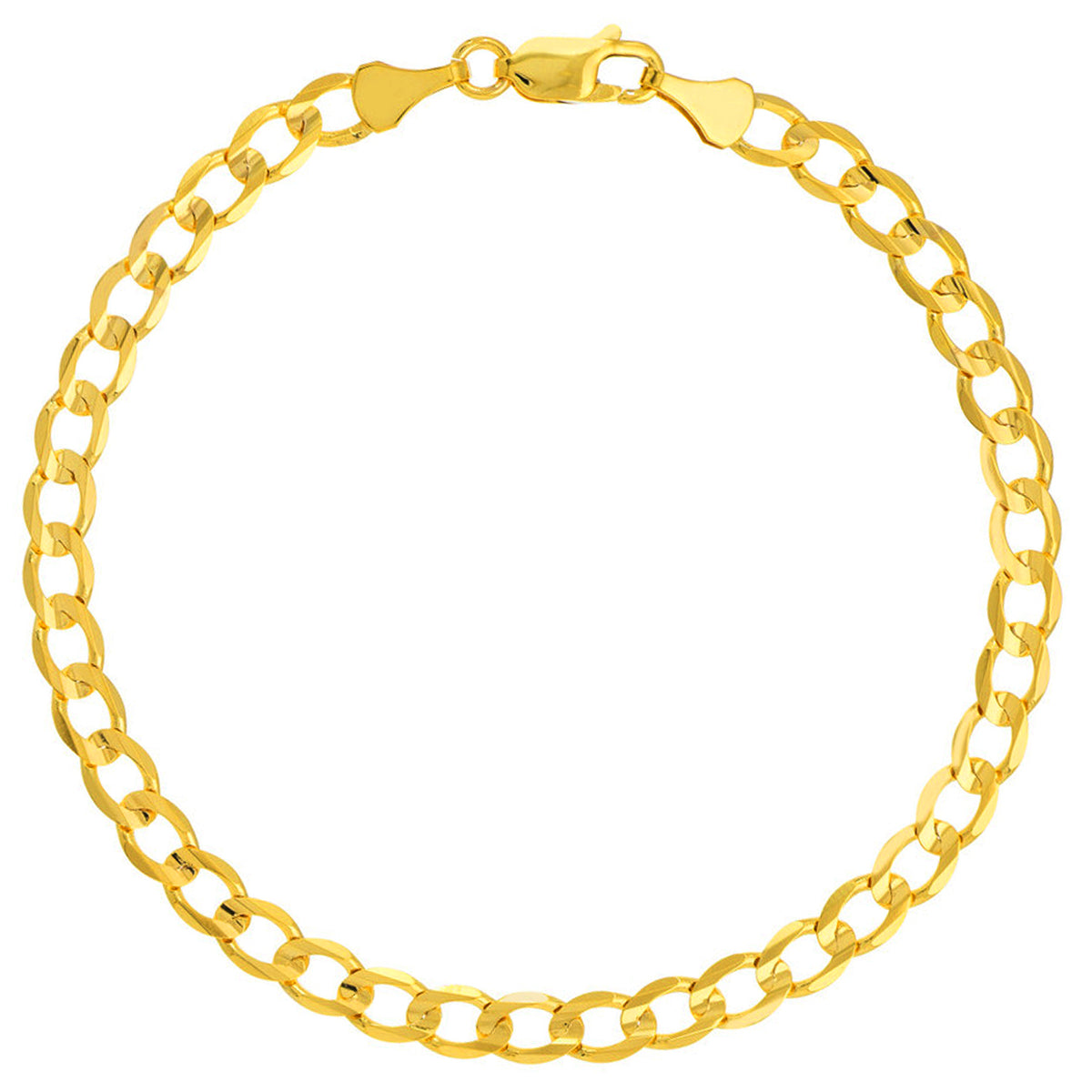 14k Yellow Gold 3.5mm Hollow Open Curb Chain Bracelet with Lobster Lock