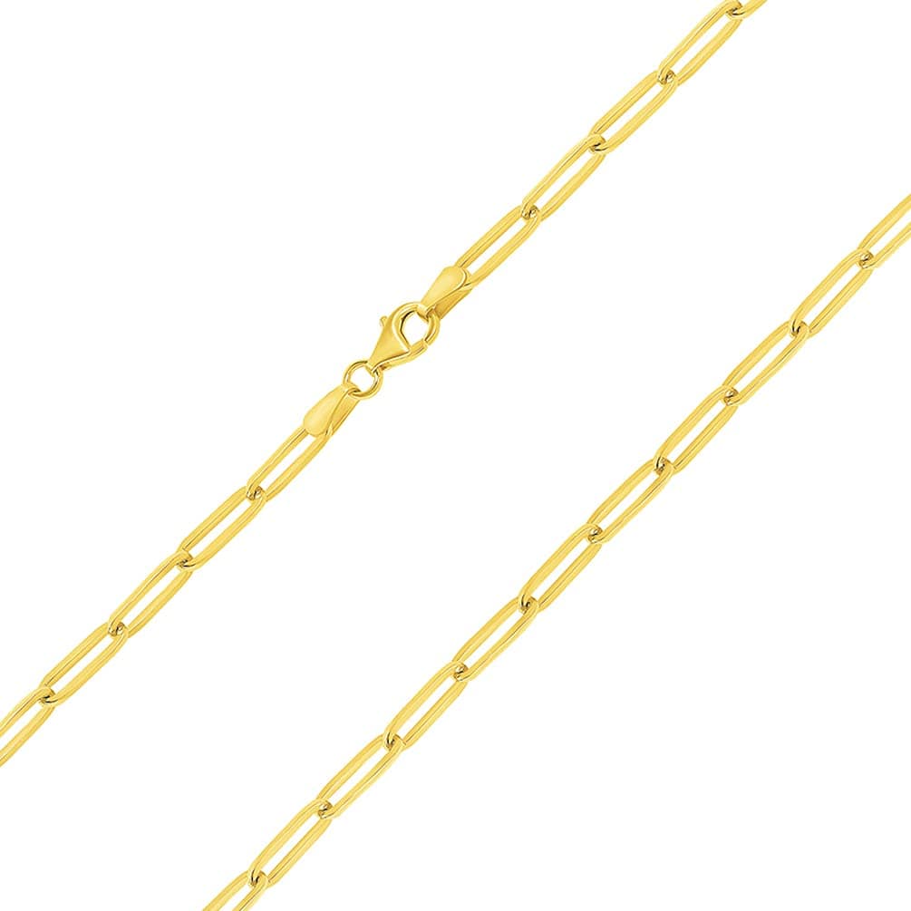 14k Yellow Gold 3.5mm Paperclip Chain Bracelet with Lobster Clasp