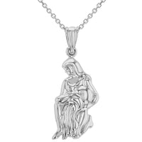 Load image into Gallery viewer, High Polish 14k White Gold 3D Aquarius Water-Bearer Zodiac Sign Charm Pendant Necklace
