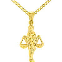 Load image into Gallery viewer, High Polish 14k Yellow Gold 3D Aquarius Water-Bearer Zodiac Sign Charm Pendant With Cable, Curb or Figaro Chain Necklace
