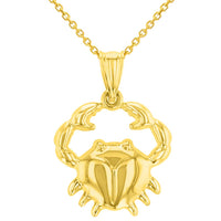 Load image into Gallery viewer, High Polish 14k Yellow Gold 3D Cancer Zodiac Sign Charm Crab Animal Pendant With Cable, Curb or Figaro Chain Necklace
