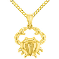 Load image into Gallery viewer, High Polish 14k Yellow Gold 3D Cancer Zodiac Sign Charm Crab Animal Pendant With Cable, Curb or Figaro Chain Necklace
