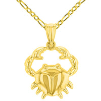 Load image into Gallery viewer, High Polish 14k Yellow Gold 3D Cancer Zodiac Sign Charm Crab Animal Pendant With Cable, Curb or Figaro Chain Necklace
