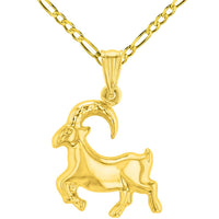 Load image into Gallery viewer, High Polish 14k Yellow Gold 3D Capricorn Zodiac Sign Charm Sea-Goat Animal Pendant With Cable, Curb or Figaro Chain Necklace
