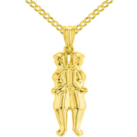 Load image into Gallery viewer, High Polish 14k Yellow Gold 3D Gemini Twins Zodiac Sign Pendant With Cable, Curb or Figaro Chain Necklace
