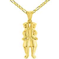 Load image into Gallery viewer, High Polish 14k Yellow Gold 3D Gemini Twins Zodiac Sign Pendant With Cable, Curb or Figaro Chain Necklace
