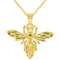 Load image into Gallery viewer, 14k Yellow Gold Well Detailed 3D Honey Bee Charm Bumblebee Insect Pendant Necklace
