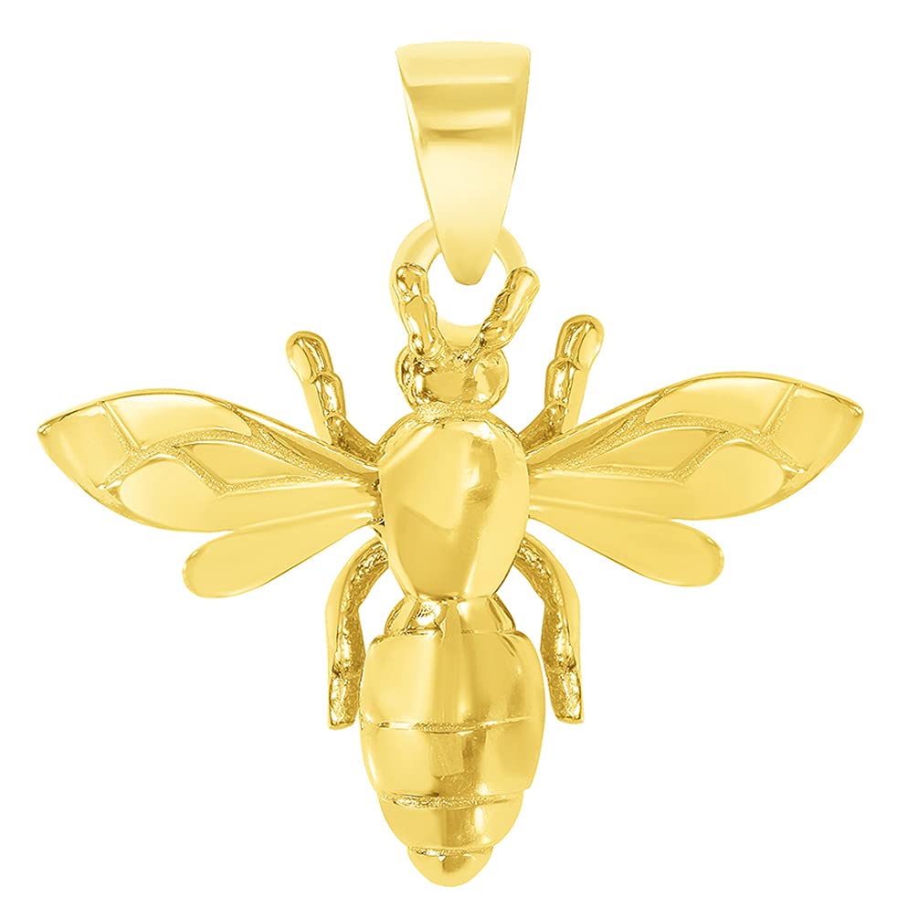14k Yellow Gold 3D Honey Bee Charm Bumblebee Insect Pendant (Small)