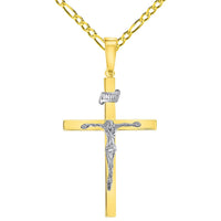 Load image into Gallery viewer, 14k Two-Tone Gold 3D INRI Catholic Christian Crucifix Cross Pendant with Figaro Chain Necklace
