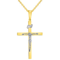 Load image into Gallery viewer, 14k Two-Tone Gold 3D INRI Catholic Christian Crucifix Cross Pendant Necklace
