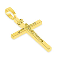 Load image into Gallery viewer, 14k Yellow Gold 3D INRI Catholic Christian Crucifix Cross Pendant with Cuban Chain Curb Necklace
