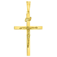 Load image into Gallery viewer, 14k Yellow Gold 3D INRI Catholic Christian Crucifix Cross Pendant with Figaro Chain Necklace

