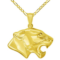 Load image into Gallery viewer, 14k Yellow Gold 3D Jaguar Head Animal Pendant With Cable, Curb or Figaro Chain Necklace
