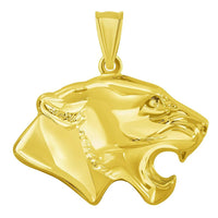 Load image into Gallery viewer, 14k Yellow Gold 3D Jaguar Head Animal Pendant With Cable, Curb or Figaro Chain Necklace

