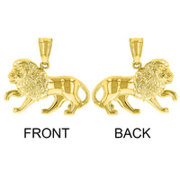 Load image into Gallery viewer, High Polish 14k Yellow Gold 3D Leo Zodiac Sign Charm Lion Animal Pendant With Cable, Curb or Figaro Chain Necklace
