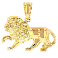 Load image into Gallery viewer, High Polish 14k Yellow Gold 3D Leo Zodiac Sign Charm Lion Animal Pendant With Cable, Curb or Figaro Chain Necklace
