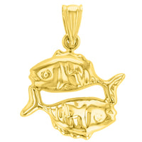 Load image into Gallery viewer, High Polish 14k Yellow Gold 3D Pisces Zodiac Sign Charm Fish Animal Pendant With Cable, Curb or Figaro Chain Necklace
