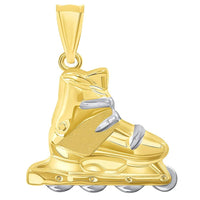 Load image into Gallery viewer, High Polish 14k Yellow Gold 3D Roller Skate Two-Tone Inline Roller Blade Pendant With Cable, Curb or Figaro Chain Necklace
